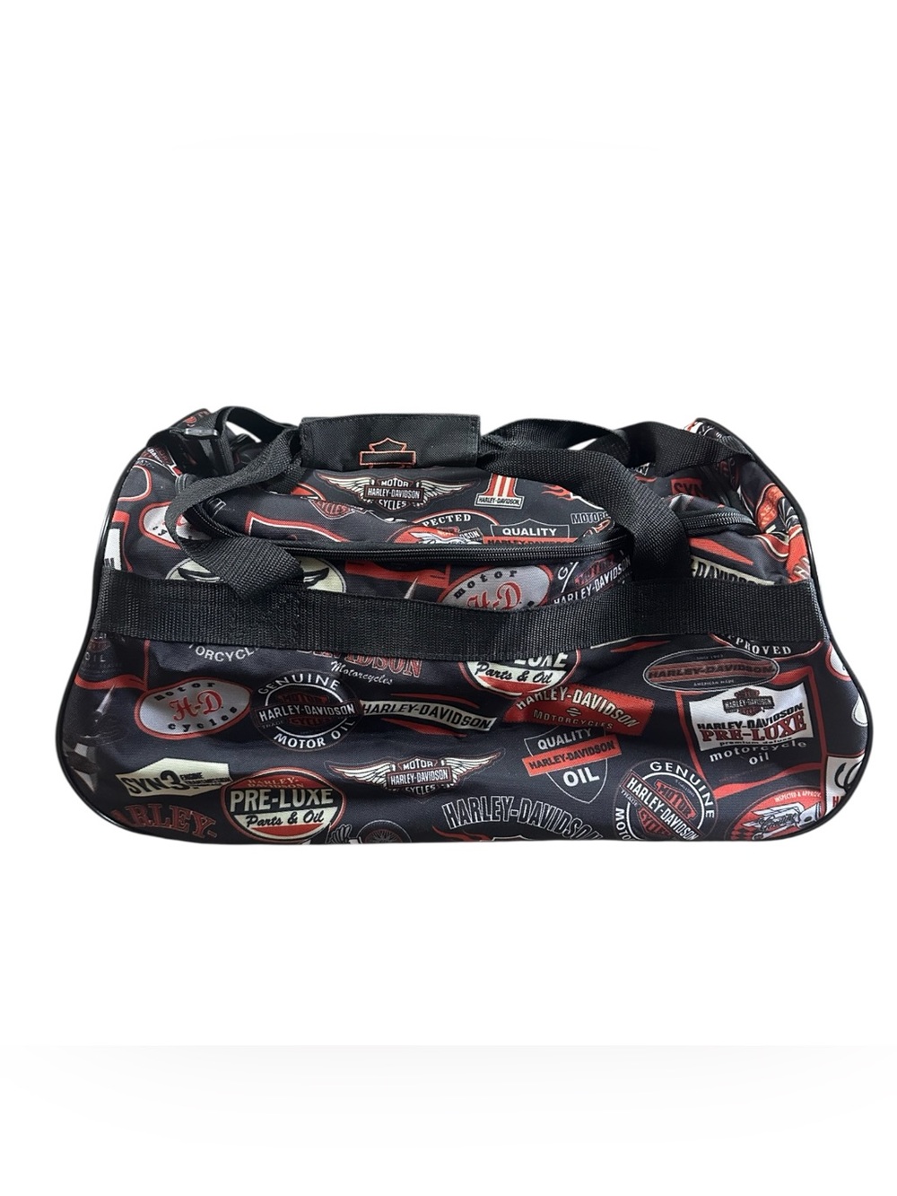 Harley-Davidson Motorcycle Logo Print Duffle Bag Travel Gym Bag Black Orange